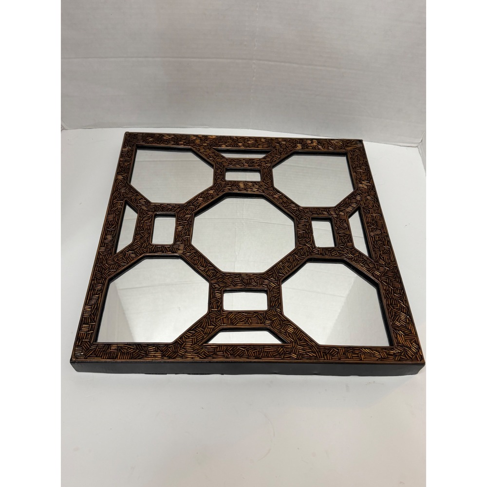 Pier 1 One Imports Mirror Square Seed Beaded Brown 14" Metal Frame Wall Vintage